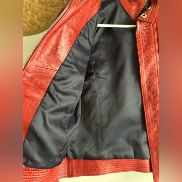Vintage 90’s Tommy Hilfiger Red Leather Moto Jacket Preppy Americana Streetwear - Picture 9 of 9